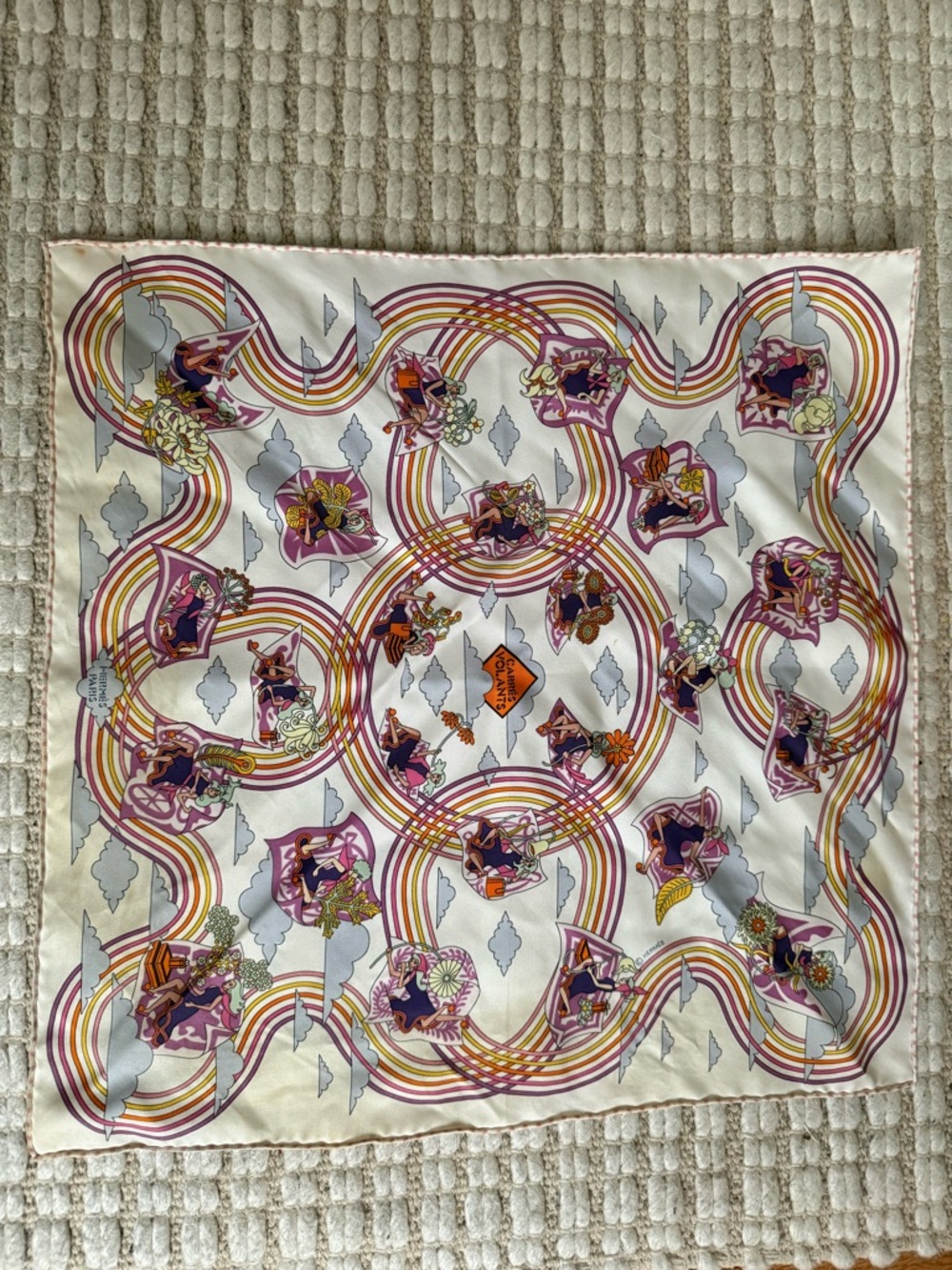 Hermes Multicolor Silk Scarf with Purple, Pink and Orange Motifs - Picture 2 of 4